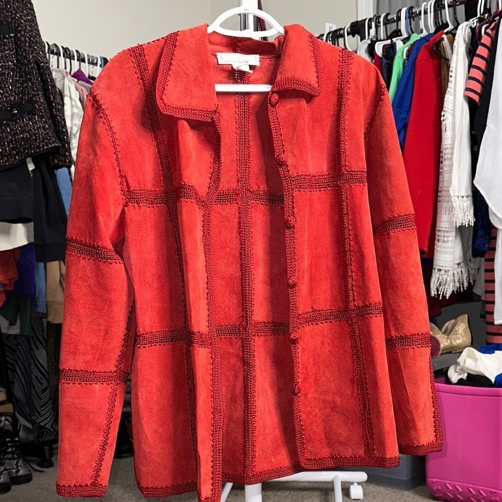 Elegant Red Leather blend Blazer